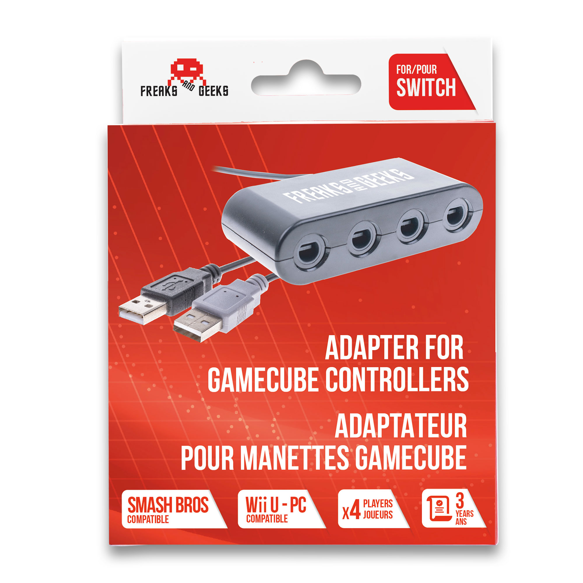 Adaptateur 4 Manettes Game Cube sur SWITCH et Wii U - Freaks and Geeks