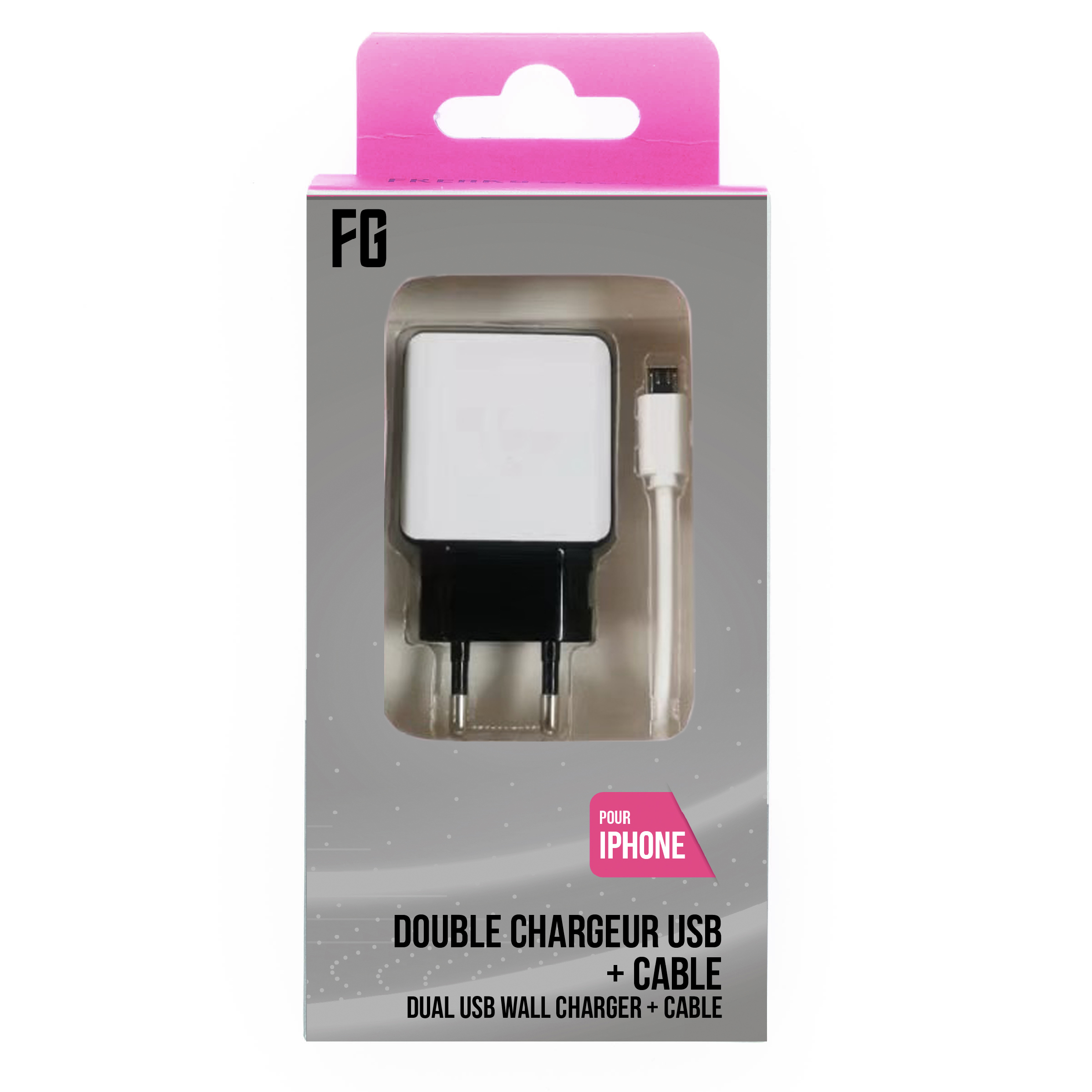 Double chargeur USB 2 ports 2,1A + Câble pour Iphone - Freaks and
