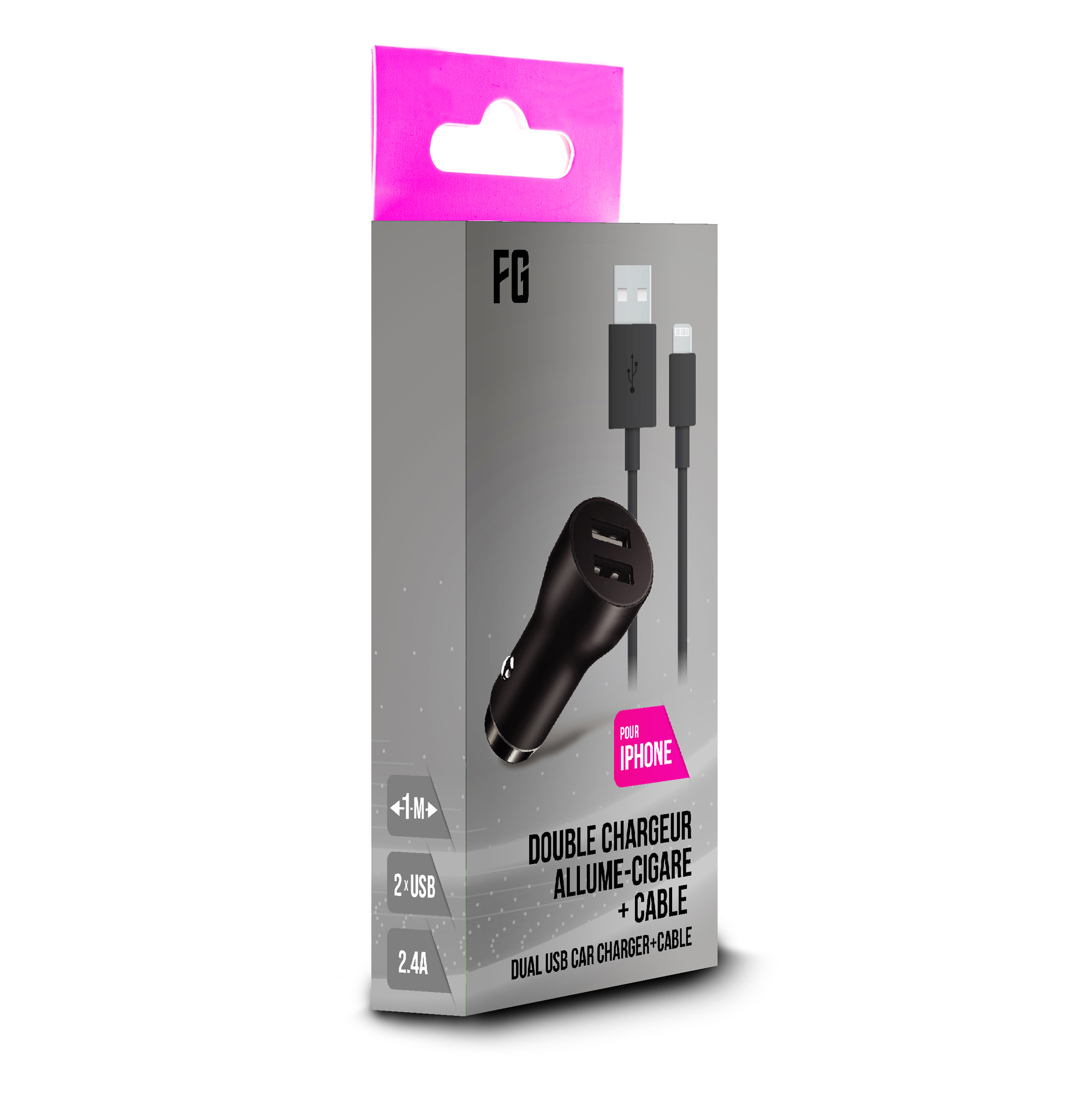 Chargeur Allume-cigare de voiture 48 W / 4X USB / 7A / Noir