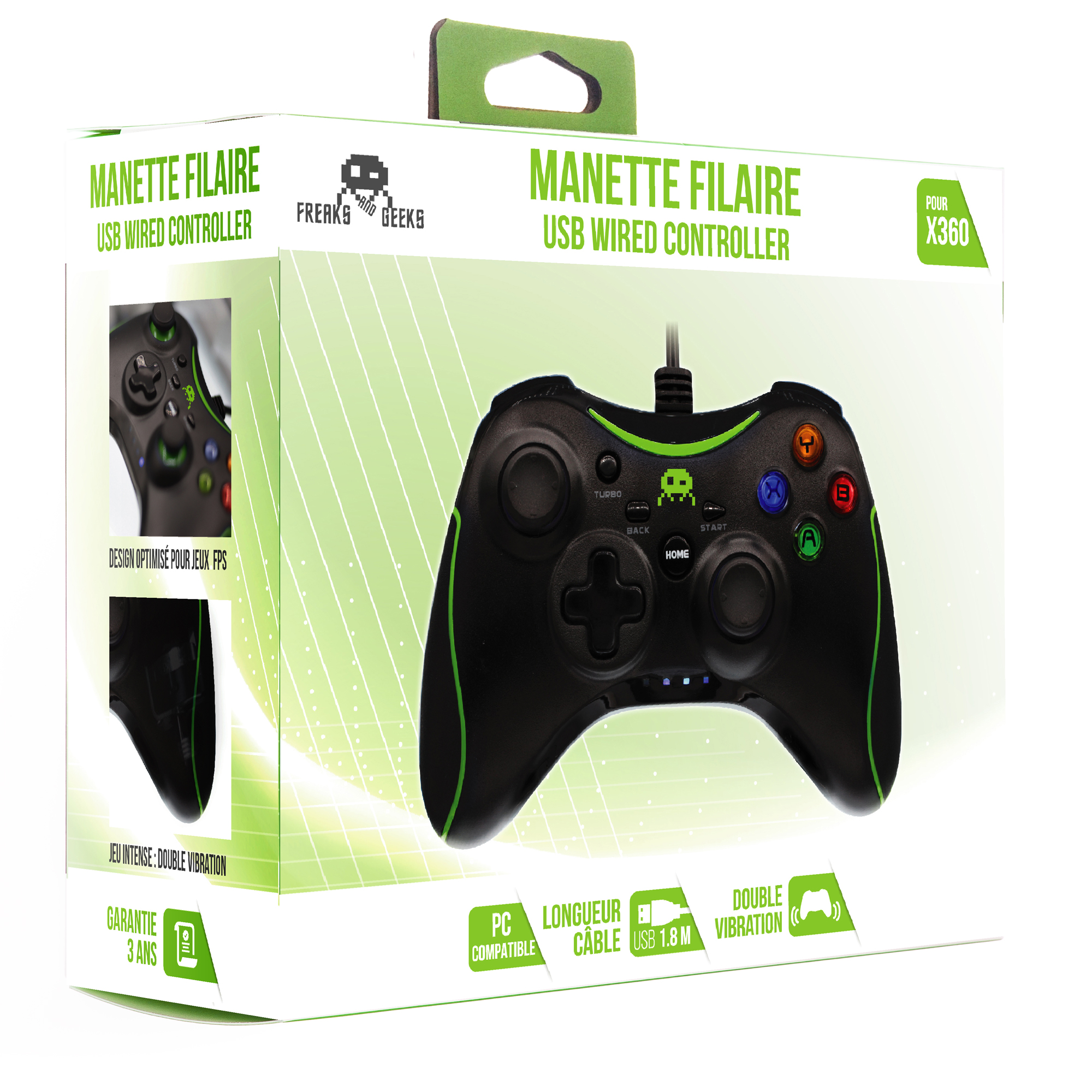 Manette Filaire Noire pour Xbox 360 / PC - Freaks and Geeks