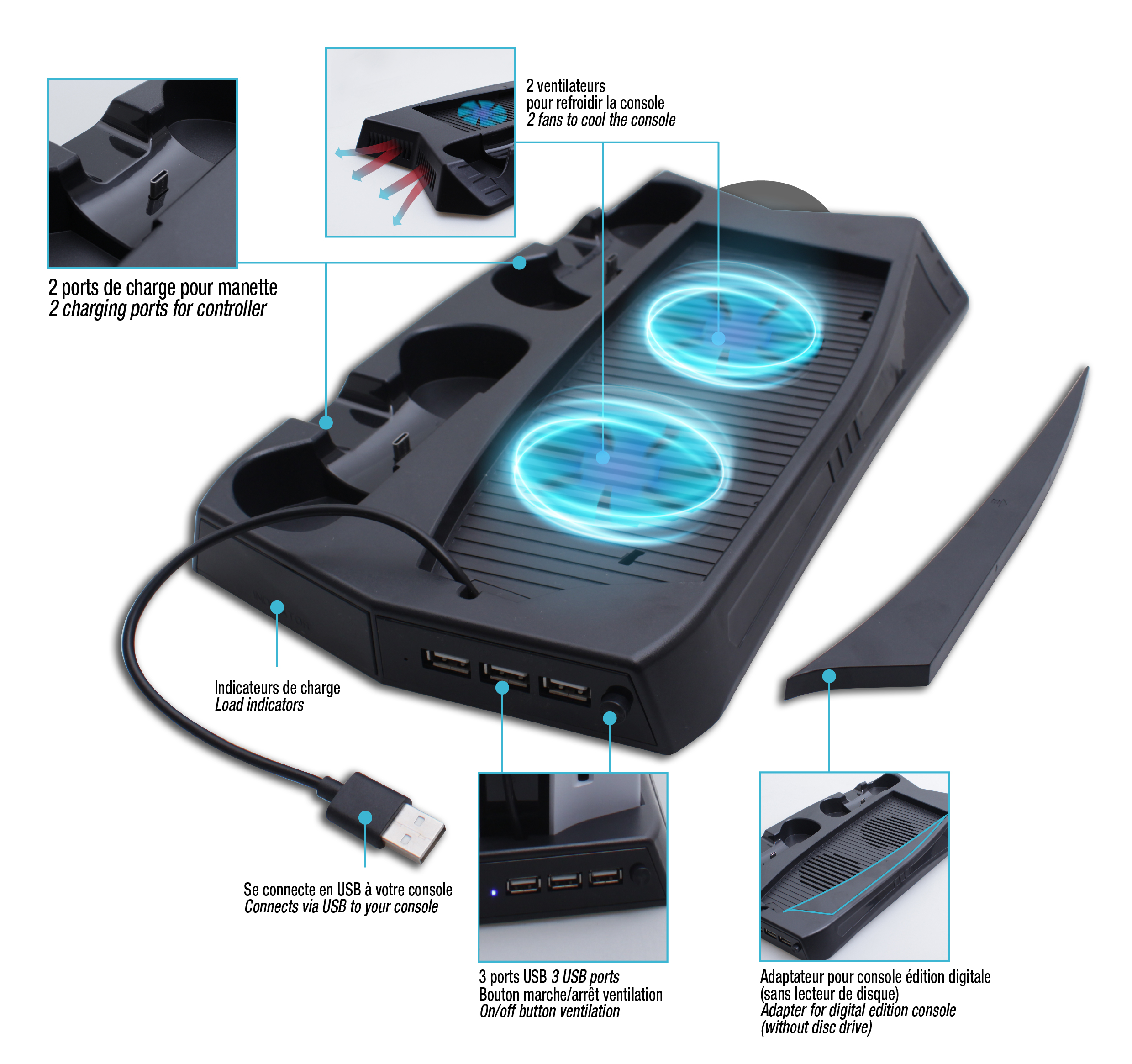 Chargeur Manette PS4, Double USB Chargeur de Manette Station avec
