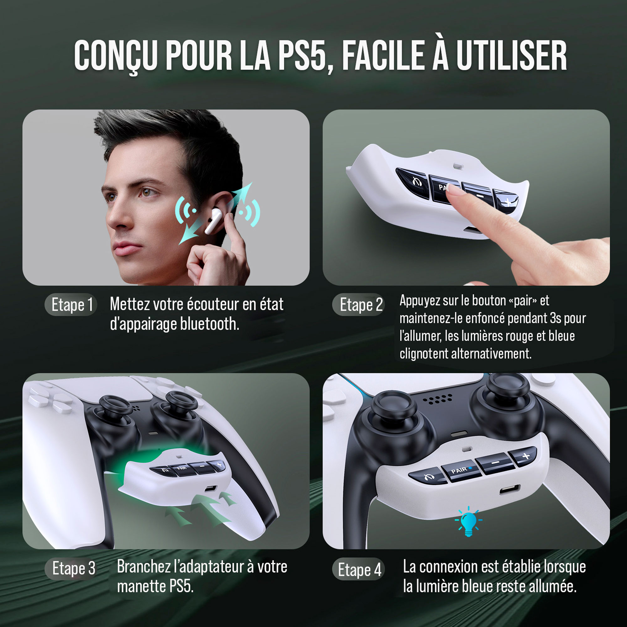 Adaptateur Casque Bluetooth pour Manette PS5 - Freaks and Geeks