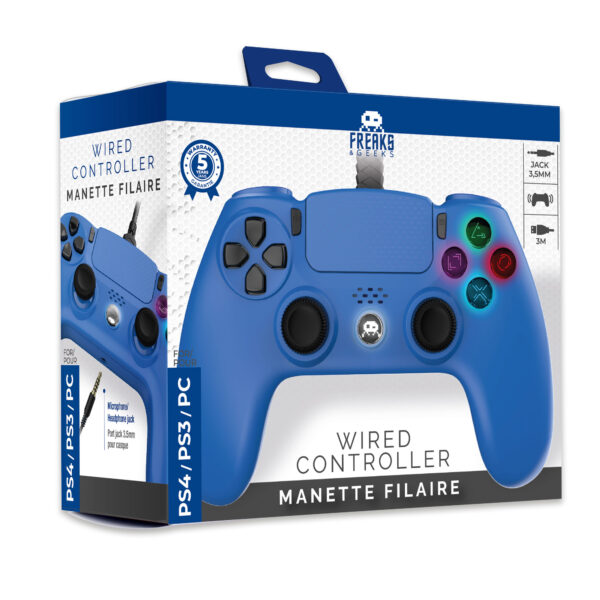 Manette Filaire Bleue pour PS4 avec Cable 3M avec prise Jack – Image 2